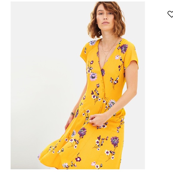 NWT FREE PEOPLE Lost in You Golden Yellow Floral Print Midi Dress - Picture 8 of 12